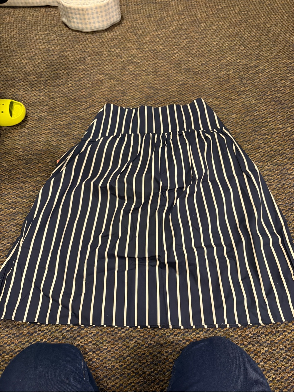 Nine West Navy and White Striped Midi Skirt